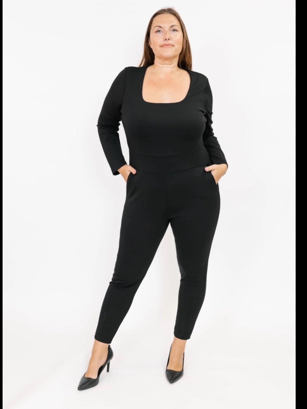 Smash + Tess Nadine Scuba Modal Blend Long Sleeve Square Neck Jumpsuit